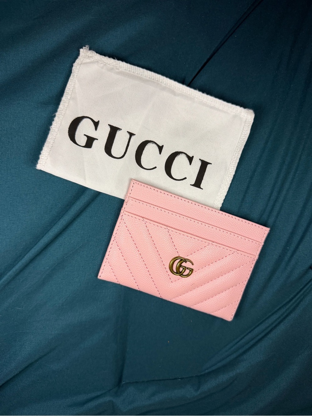 Gucci Pink Quilted Leather Card Holder with Gold GG Logo